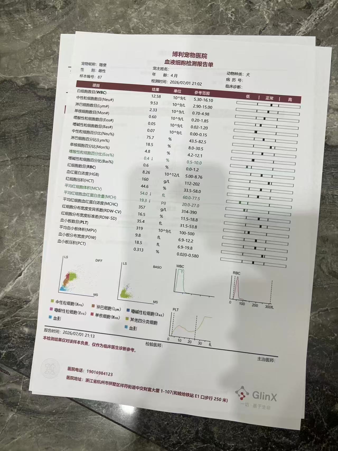 血液细胞检测报告单 - 血常规 CBC